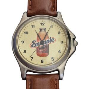 Snapple Mens Watch New Battery Leather Band Snapple Logo on face Great condition